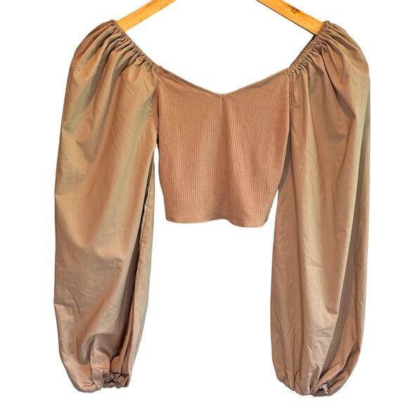 Abercrombie & Fitch NWT Brown Balloon Sleeve Crop Top - size XS - Picture 1 of 7